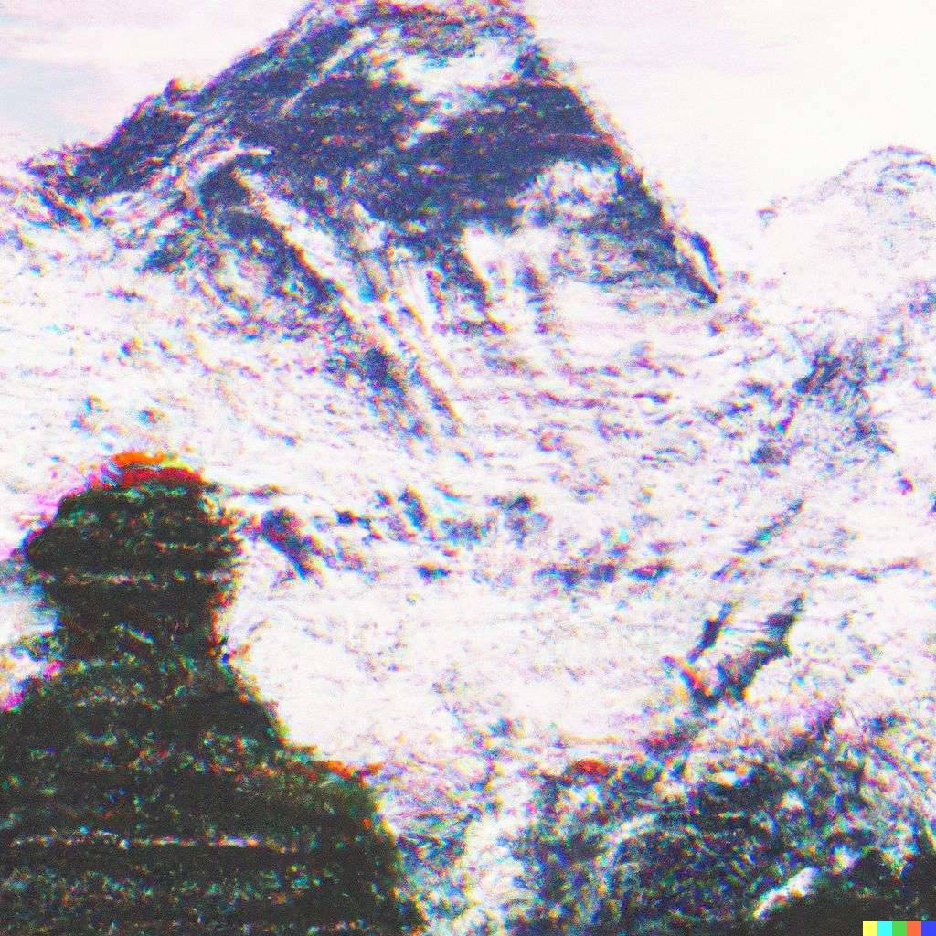 someone gazing at Mount Everest, pixel sorting glitch art